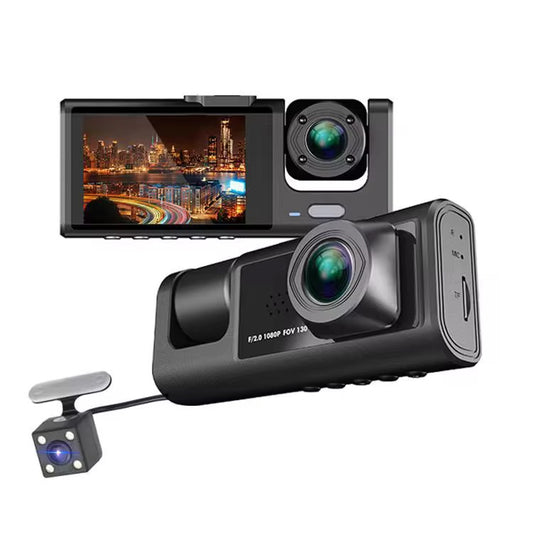 DASHCAM 3 CHANNEL CAR DVR TRAFFIC RECORDER 1080P AUDIO/VIDEO REARVIEW LOOP RECORDING