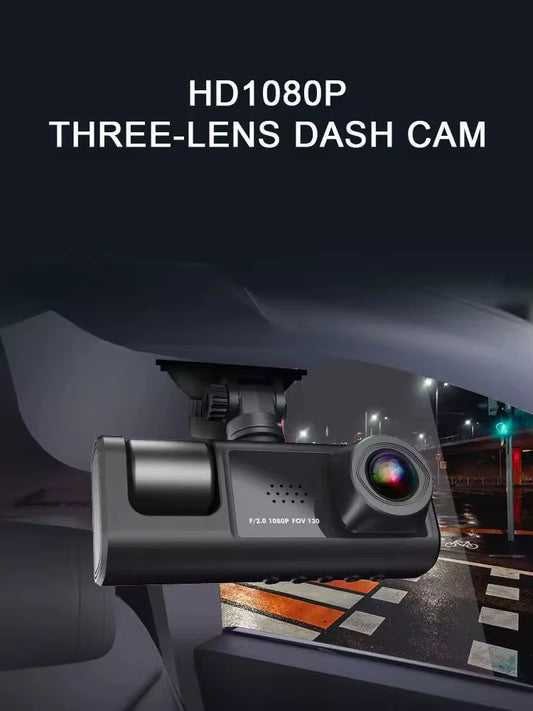 DASHCAM 3 CHANNEL CAR DVR TRAFFIC RECORDER 1080P AUDIO/VIDEO REARVIEW LOOP RECORDING